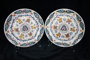 C03006 – Royal Tichelaar pair of multi-coloured wall plates