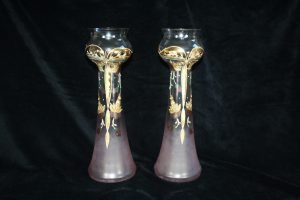 D10002 – Pair of Jugendstil tall glass vases with gold... 