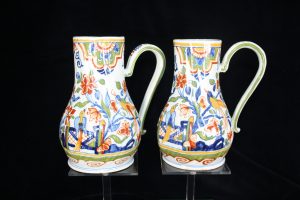 C03004 – Pair of antique Royal Tichelaar polychrome jugs or... 